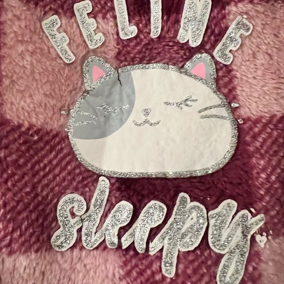 Justice Pajama Romper One-piece Checkered Maroon And Pink Feline Sleepy Size 8 - Picture 7 of 14
